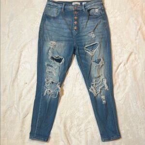 KanCan Kurvy Women’s High Rise Ankle Skinny Blue Distressed Jeans Sz 30